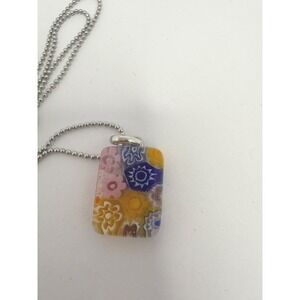 Murano Millefiori Glass Pendant Necklace Italian Floral Mosaic Art Glass Multi